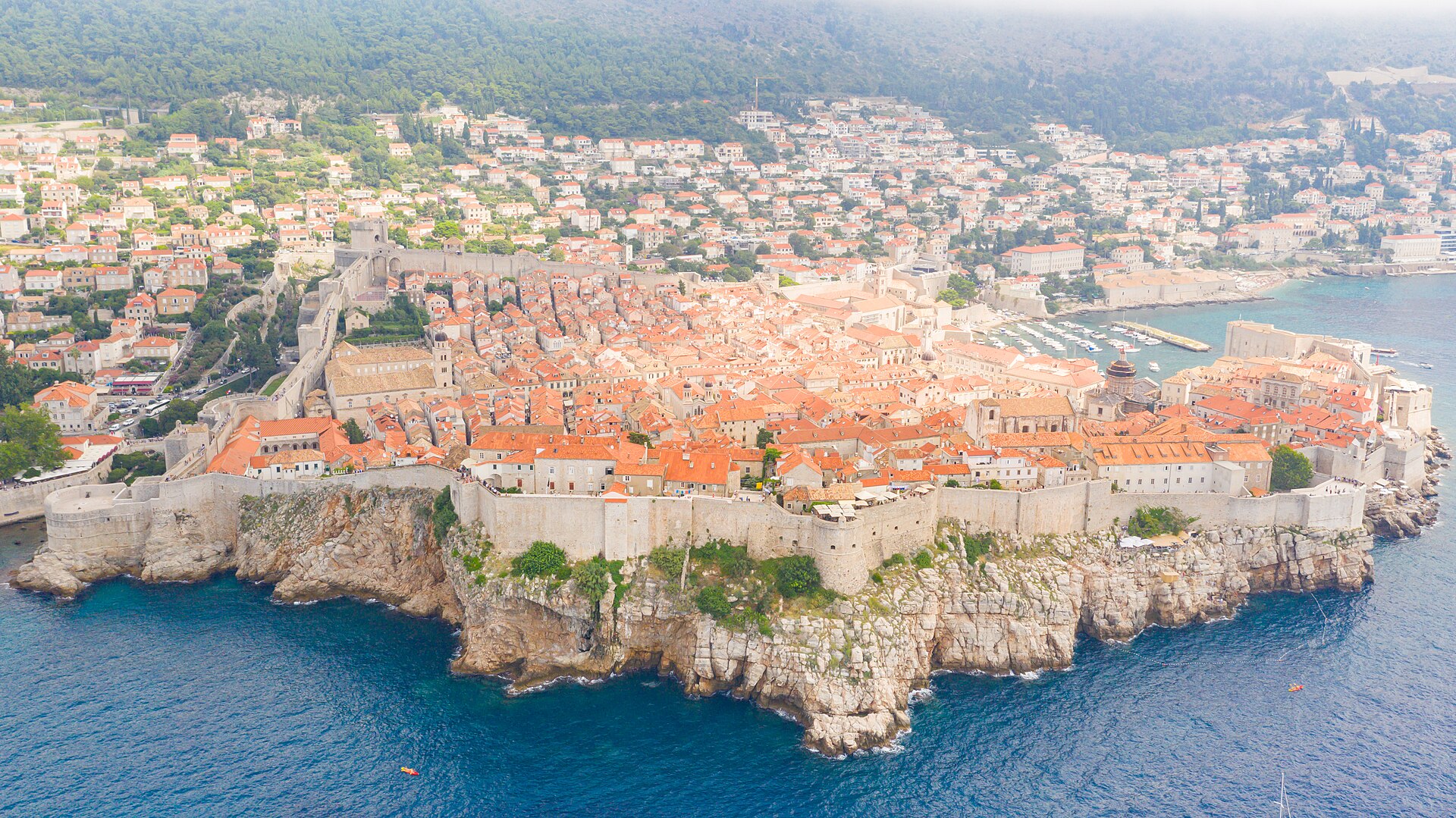 The medieval walls encircling Dubrovnik's old town above the Adriatic